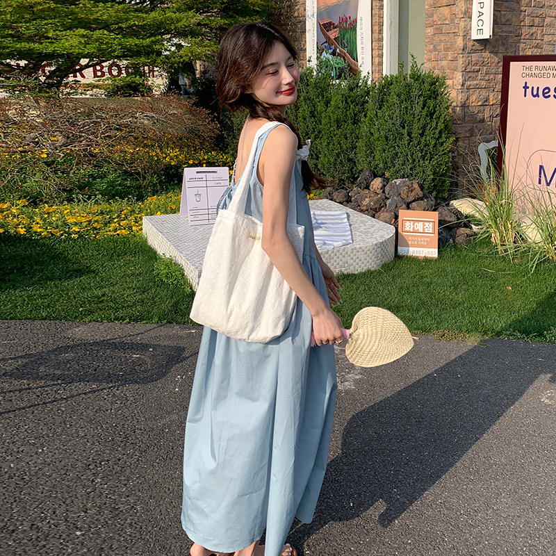 法式简约气质背心连衣裙女2025夏季新款韩版宽松显瘦甜美吊带长裙,女装连衣裙,2C218