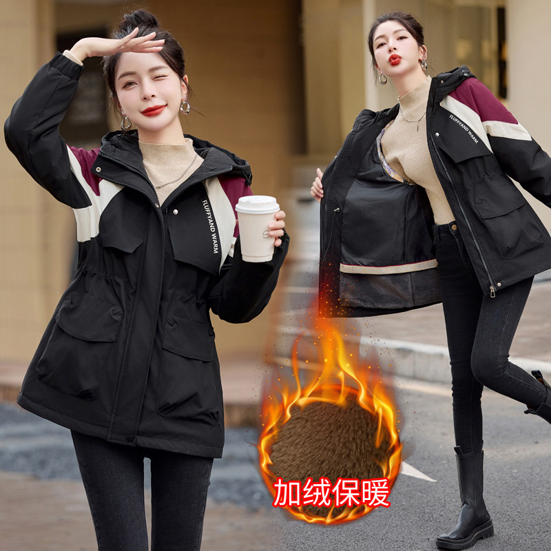 现货2025冬装新款时尚修身派克服中长款加绒保暖外套百搭小个子,女装派克服,唯婧