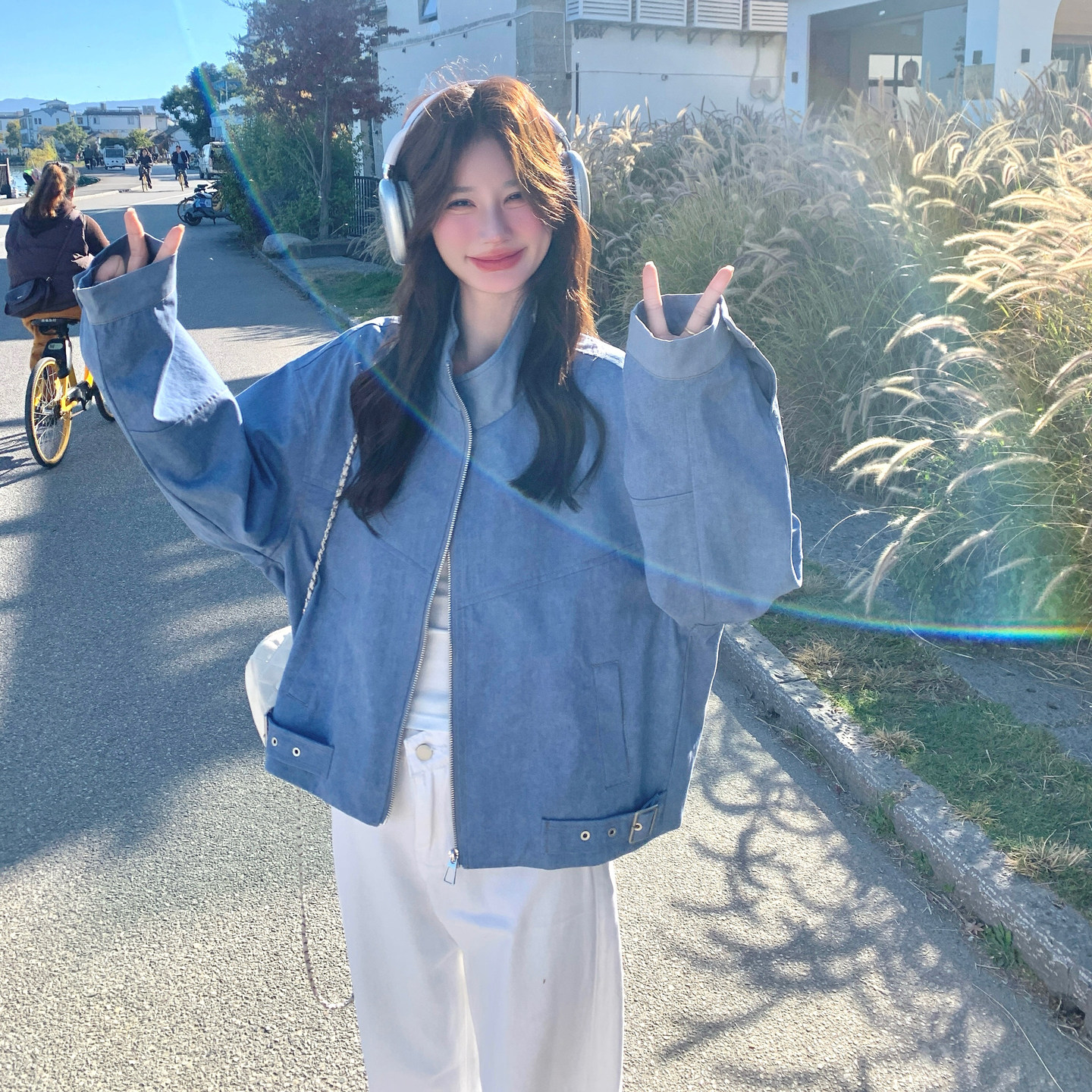 现货！网纱双层拼接休闲立领外套W427p175K288,女装短外套,2C298