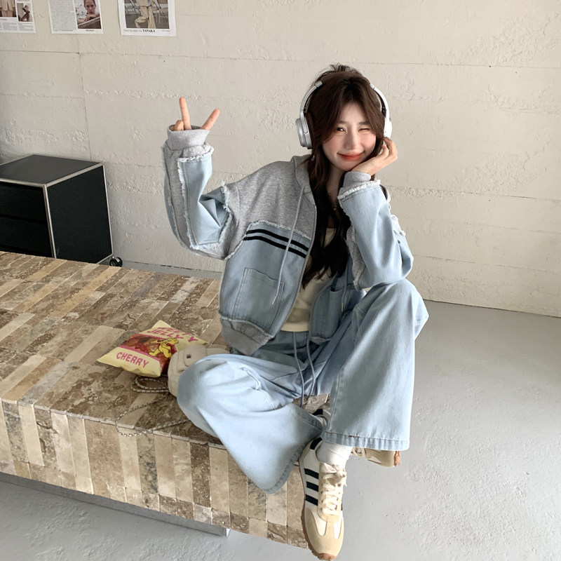档口现货2025新款春秋装女装休闲牛仔拼接两件套360-p170-k248图片