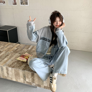 档口现货2025新款春秋装女装休闲牛仔拼接两件套360-p170-k248图片
