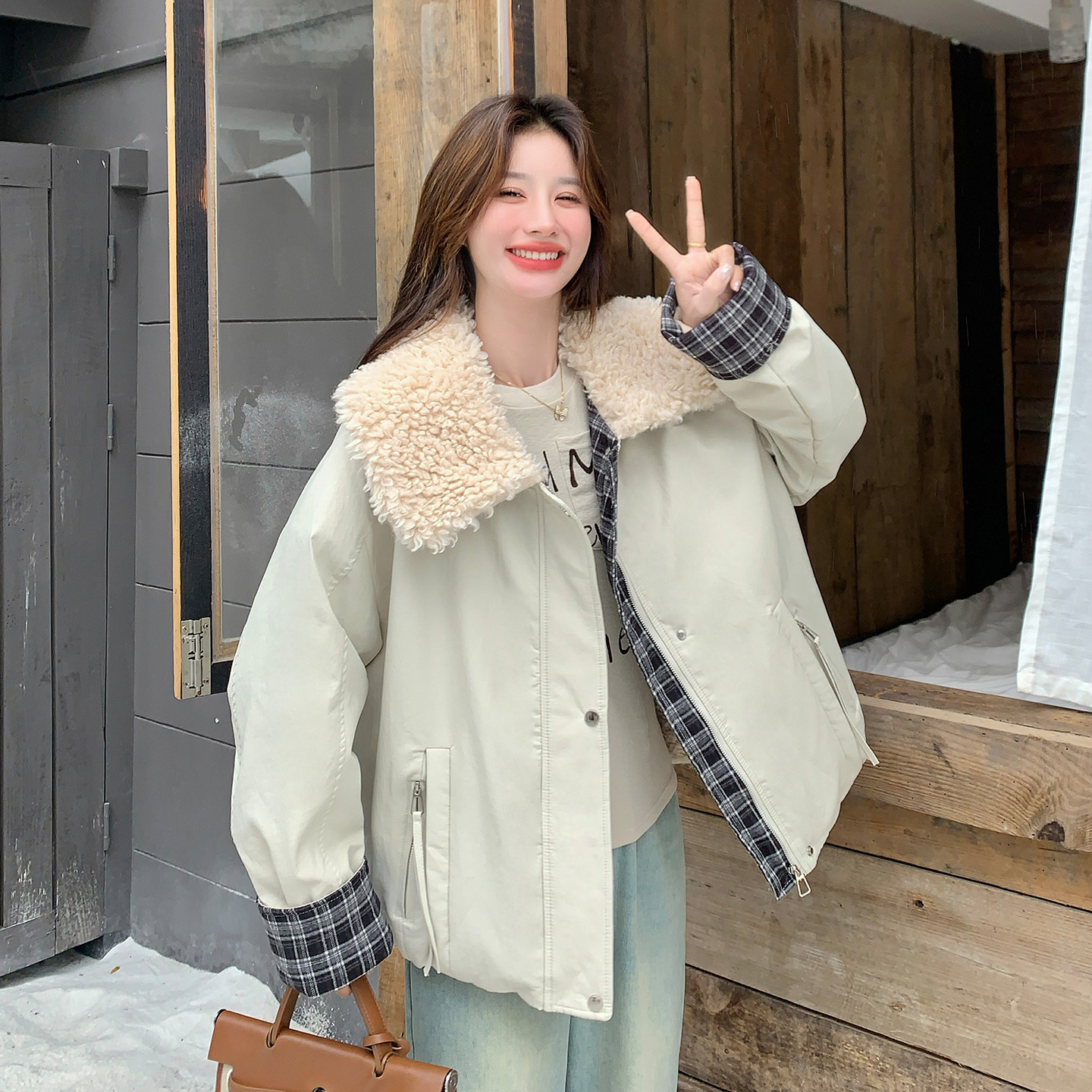 现货！！2025冬季新款羊羔毛加绒加厚派克服外套2C306-P215-K298,女装棉衣/棉服,2C306