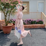 泡泡袖短袖法式夏季纯欲女连衣裙系带甜美韩版小众显瘦气质时尚，女装连衣裙，2C259