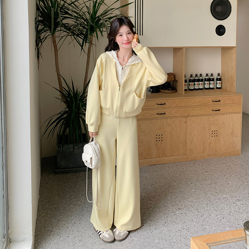 【档口现货】时尚拼接蕾丝连卫衣休闲裤套装女 525-P185-K278图片