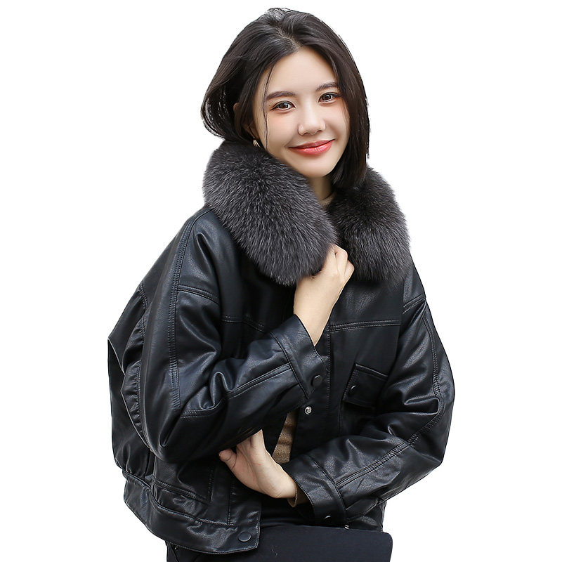 现货加绒加厚皮衣棉服可脱卸真狐狸毛领2C233-8127-P220-K319,女装皮衣,2C233