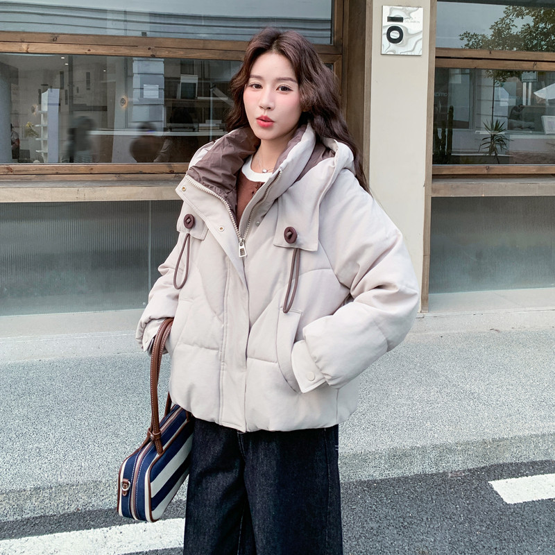韩系连帽撞色羽绒棉服外套女秋冬2025新款设计显瘦棉衣保暖厚棉袄,女装棉衣/棉服,2B140