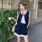 超火蕾丝花边无袖衬衫短裙套装女夏2025新款小个子两件套超火洋气，女装套装/套裙，2D148