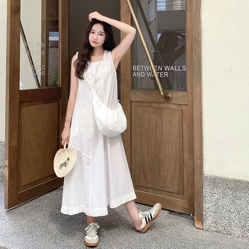 清纯系白色无袖连衣裙女夏2025新款今年流行超火巨好看背心裙爆款,女装连衣裙,1D066-1