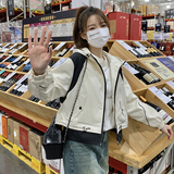 韩版撞色拼接连帽外套春季女2025新款休闲宽松设计感显高短款上衣，女装风衣，2C218
