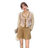 新中式国风印花盘扣马甲短裤套装女2025夏季新款设计感时尚三件套，女装套装/套裙，2C291