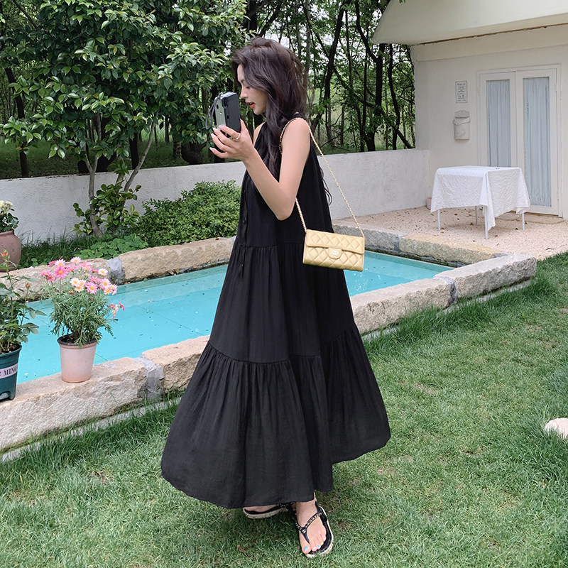 法式设计感无袖背心连衣裙女夏2024新款赫本风小众度假显瘦a字裙,女装连衣裙,2C037
