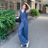 港风老钱风无袖牛仔马甲阔腿裤套装女夏2025新款两件套巨好看流行，女装套装/套裙，2C159