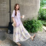 紫色衬衫碎花半身裙套装女夏2025新款流行超火爆款两件套巨好看，女装套装/套裙，2C117