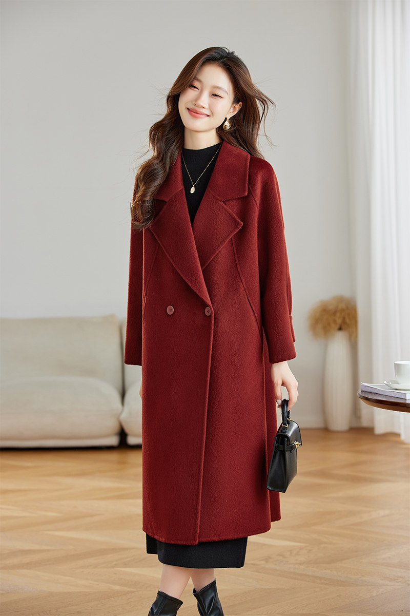 双面羊毛大衣女长款2025春秋新款高级感时尚轻奢气质红色毛呢外套,女装毛呢外套,衣佳和