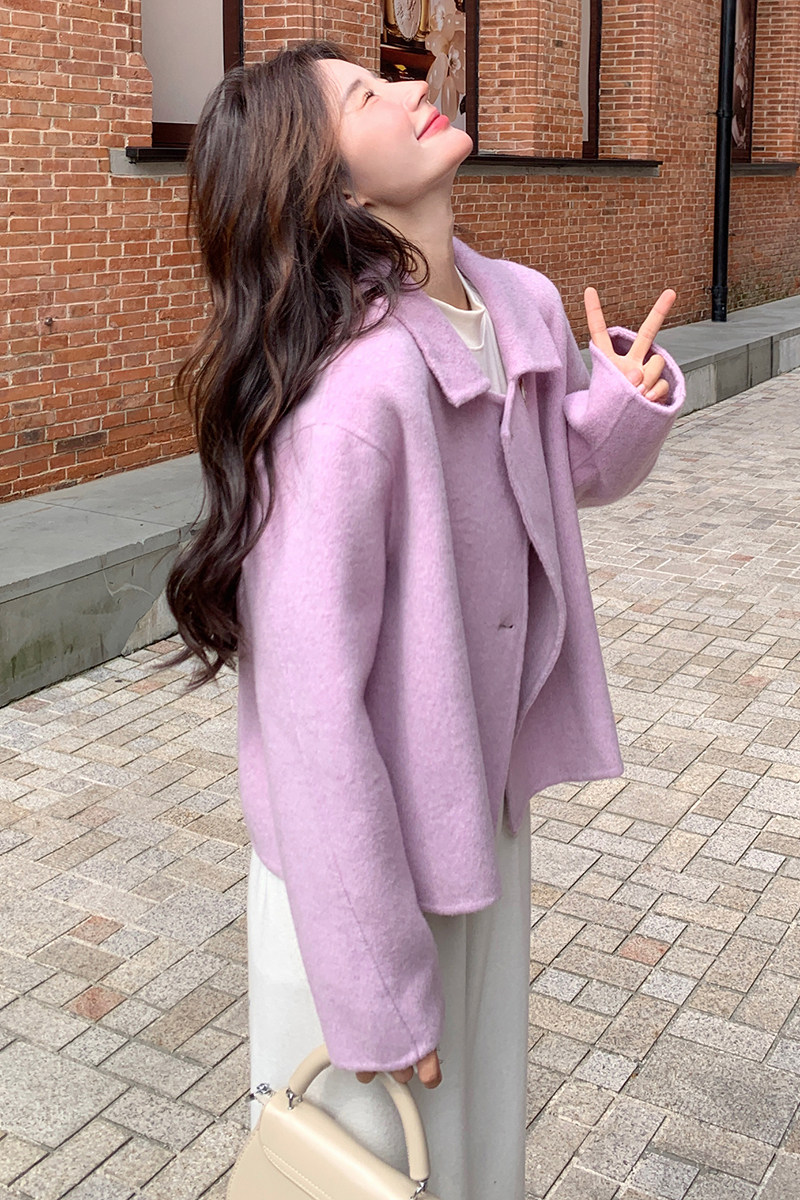 现货双面呢短款小个子紫色外套2C206-L17-P175-K278,女装短外套,2C206