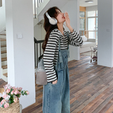 牛仔背带裤套装女2025春秋新款韩系复古设计感休闲宽松上衣两件套，女装套装/套裙，2C057