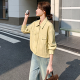 减龄黄色工装PU皮衣外套女2025春秋季新款炸街机车风显瘦夹克上衣，女装皮衣，2C233