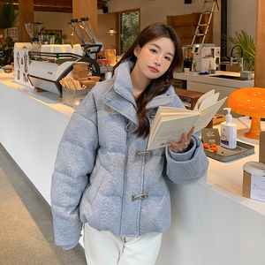 灰色面包服加厚保暖女设计感90白鸭绒宽松厚外套2263P305控458图片