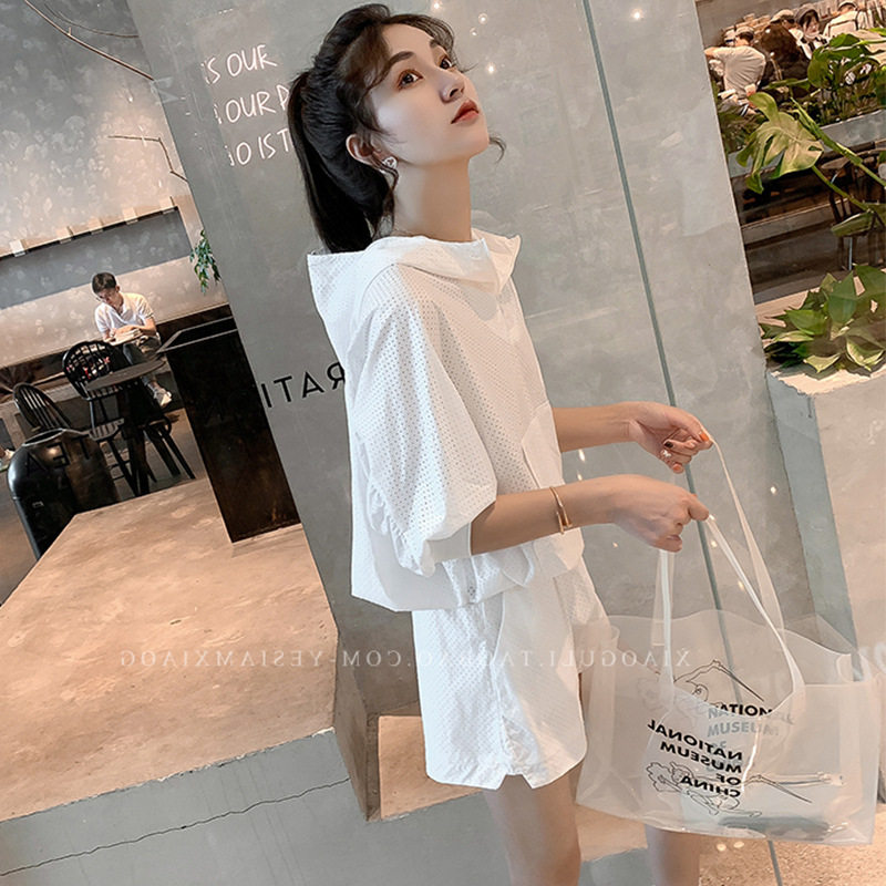 现货主推夏季网格运动炸街短裤套装女2C187-82207-P95-K148,女装套装/套裙,2C187