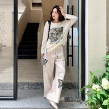 美式复古蝴蝶印花长袖T恤女两件套装2025秋季新款宽松气质休闲裤，女装套装/套裙，2C087