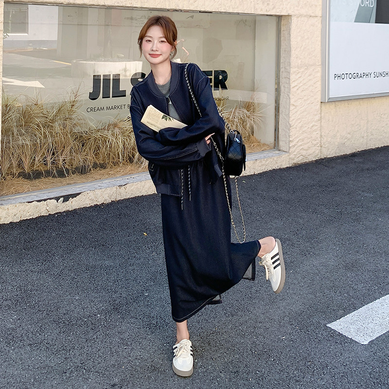 韩系运动风棒球服外套半身裙套装女春秋新款小个子休闲显瘦两件套,女装套装/套裙,2C139