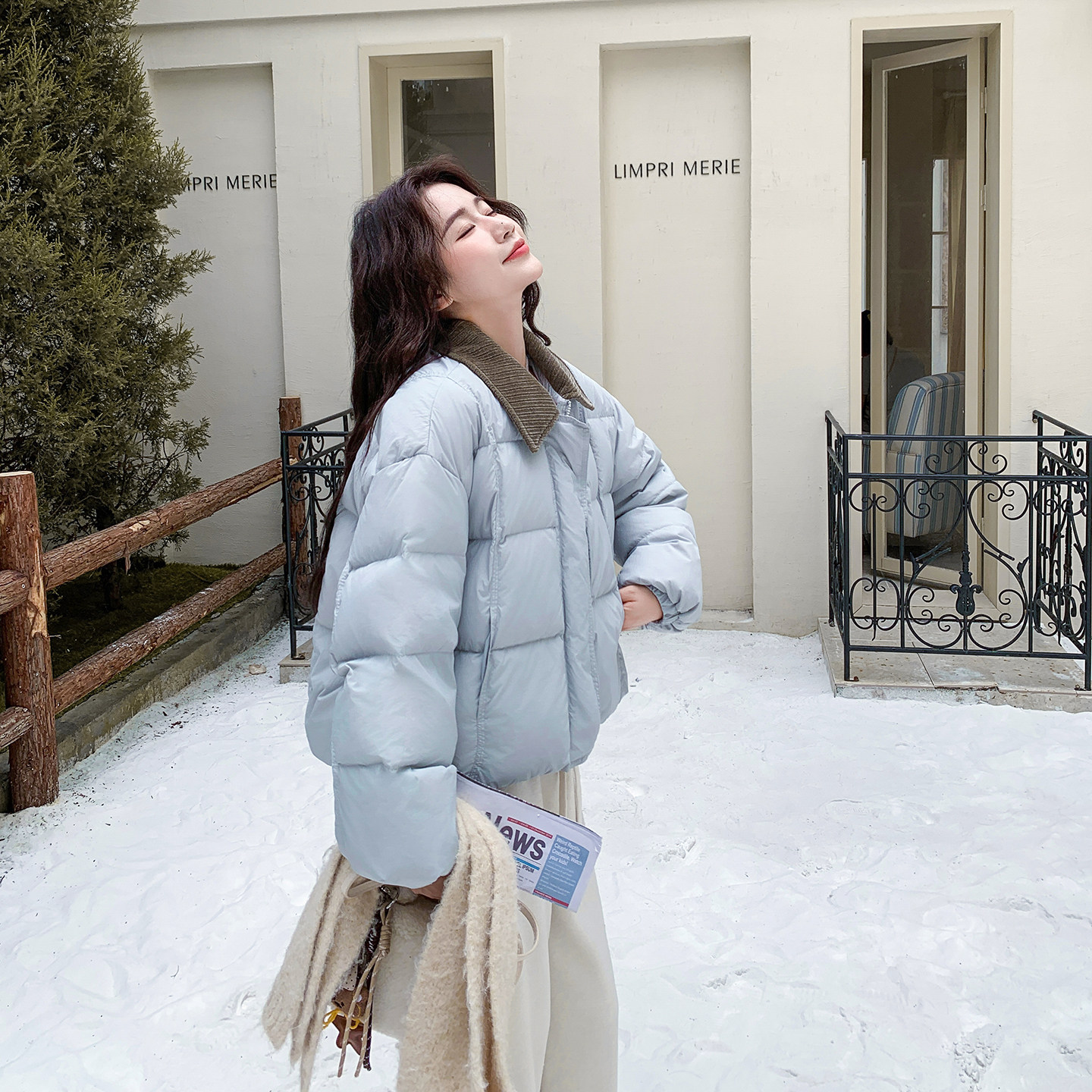 撞色灯芯绒拼接短款羽绒服女2025冬季新款小个子白鸭绒保暖外套,女装羽绒服,2D078