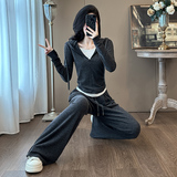 韩系小香风针织上衣修身阔腿裤两件套，女装套装/套裙，2C310