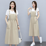 背带裙女2025年夏季新款宽松显瘦气质百搭小个子纯色连衣裙两件套，女装连衣裙，蓝朵琳