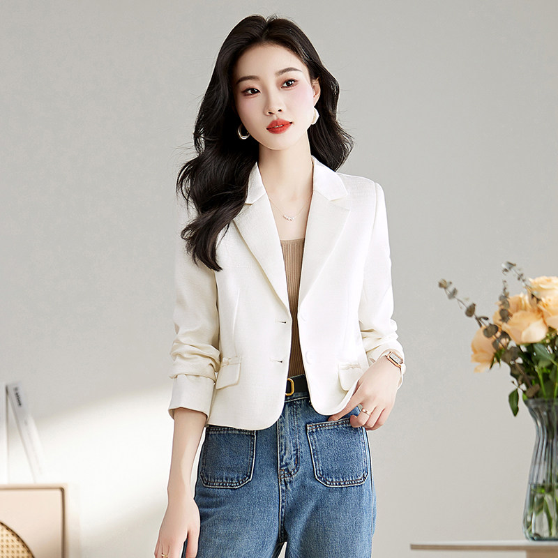 浅蓝色小西装外套女2024春秋新款高级感职场时尚气质短款西服上衣,女装西装,英标秀（1C119）