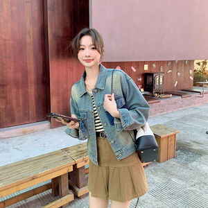 现货休闲百搭时尚短款牛仔外套2025春季女装新款牛仔短外套图片