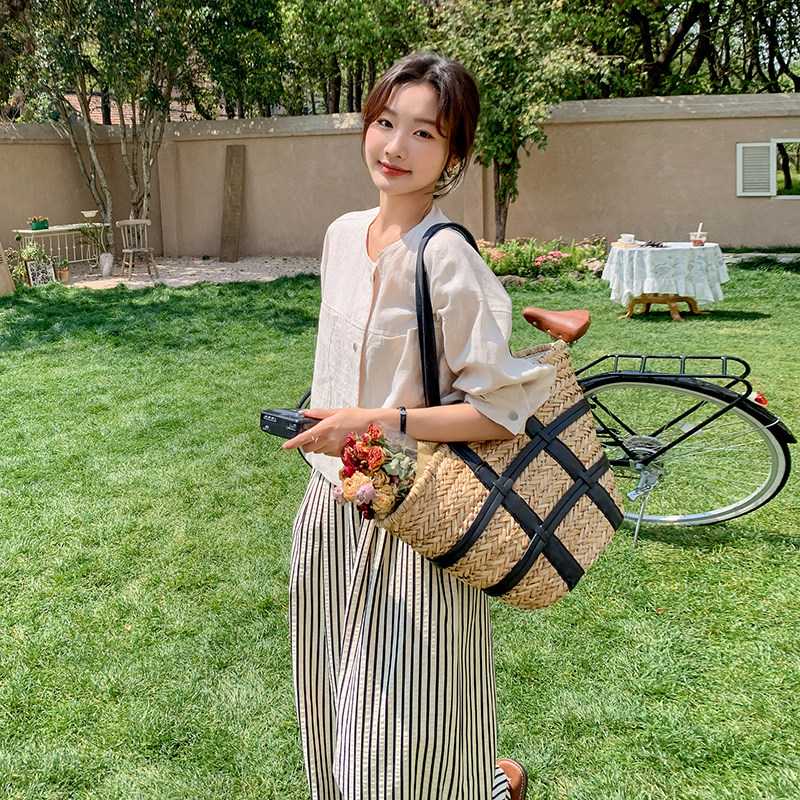 休闲风慵懒感穿搭衬衣套装女夏2025新款超火好看条纹阔腿裤两件套,女装套装/套裙,2C075