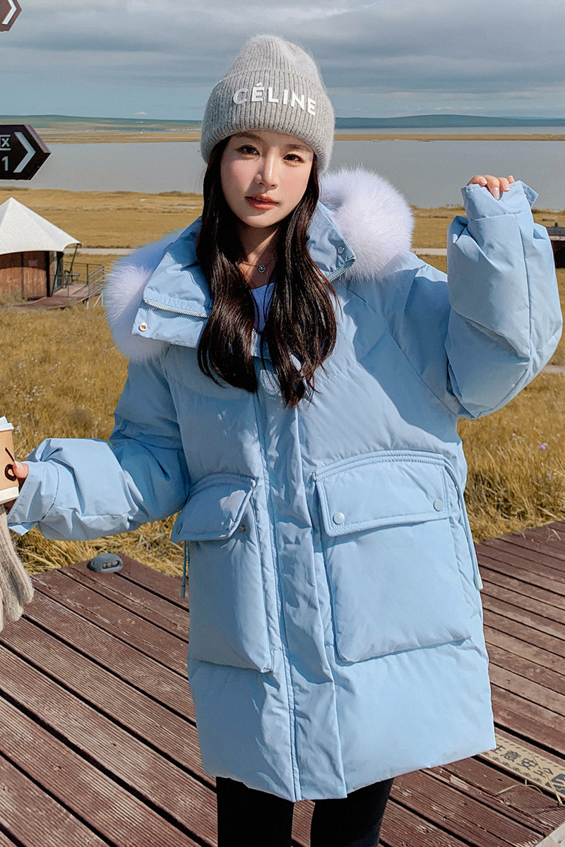 羽绒服女款冬季2025新款小个子时尚休闲韩版大毛领白鸭绒加厚外套,女装羽绒服,2C177