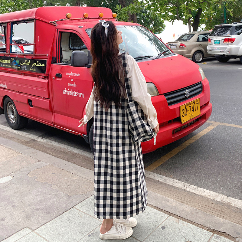 夏装新款2C177-D15-P115-K168黑白格纹背带裙女中长款2025年,女装连衣裙,2C177