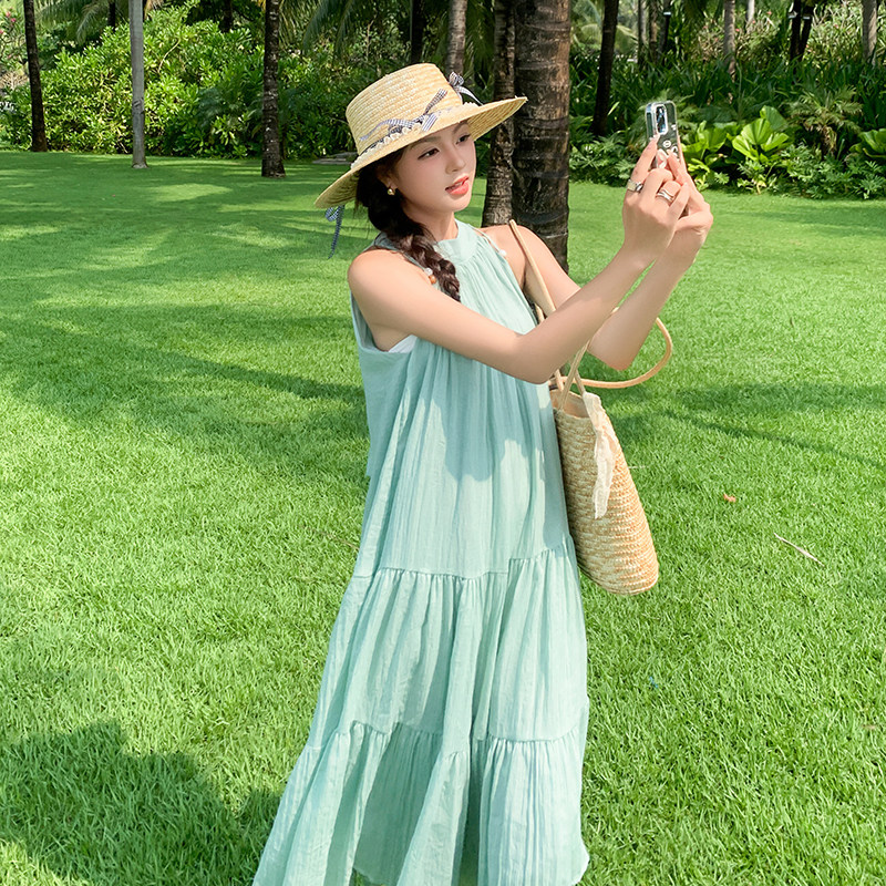 2C177-D53-P115-K178海边度假挂脖露肩连衣裙女宽松高级感夏季,女装连衣裙,2C177