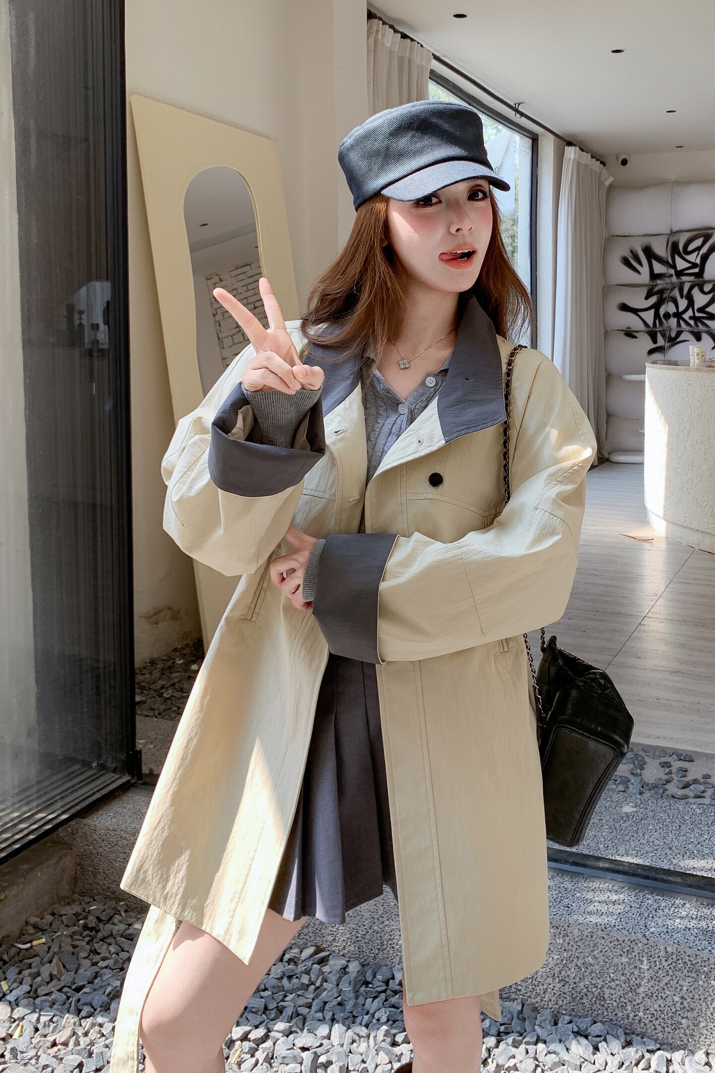 甜美气质显瘦减龄外套女2025春秋季新款韩系高级感慵懒风宽松风衣,女装风衣,2C275