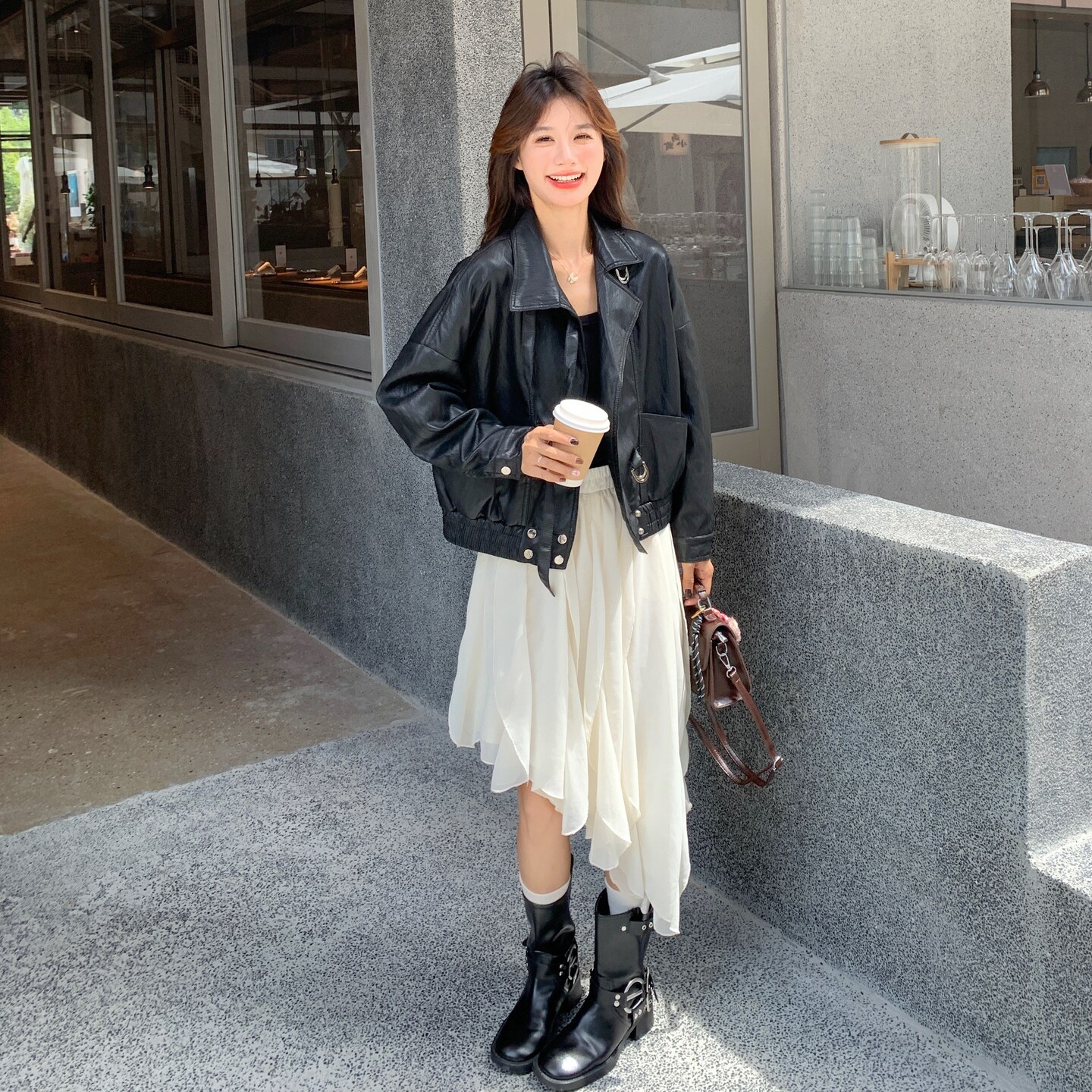 韩版短款立领显瘦PU皮衣外套女2025春秋季新款复古酷飒风机车夹克,女装皮衣,2C259