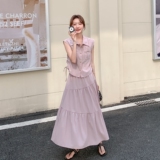 工装紫色马甲半身裙套装女夏季2025新款小个子两件套俏皮活泼超火，女装套装/套裙，2C212