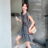 盐系轻熟灰色无袖衬衫短裤套装女夏流行两件套巨好看小众设计感，女装套装/套裙，2C166
