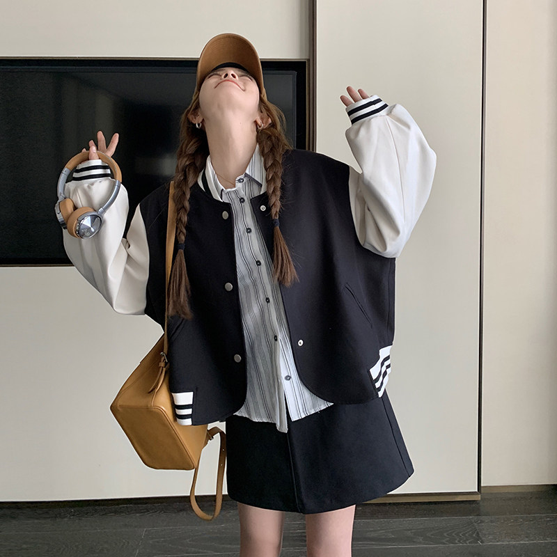 新品现货拼色棒球服外套+半身裙裙裤两件套196-P165控228,女装套装/套裙,2C075