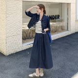 深蓝色牛仔套装女2025秋季新款休闲气质外套条纹背心半身裙三件套，女装套装/套裙，2C159