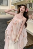 法式温柔风雪纺印花吊带裙女2025年夏季新款超好看仙气绝美连衣裙，女装连衣裙，2C290