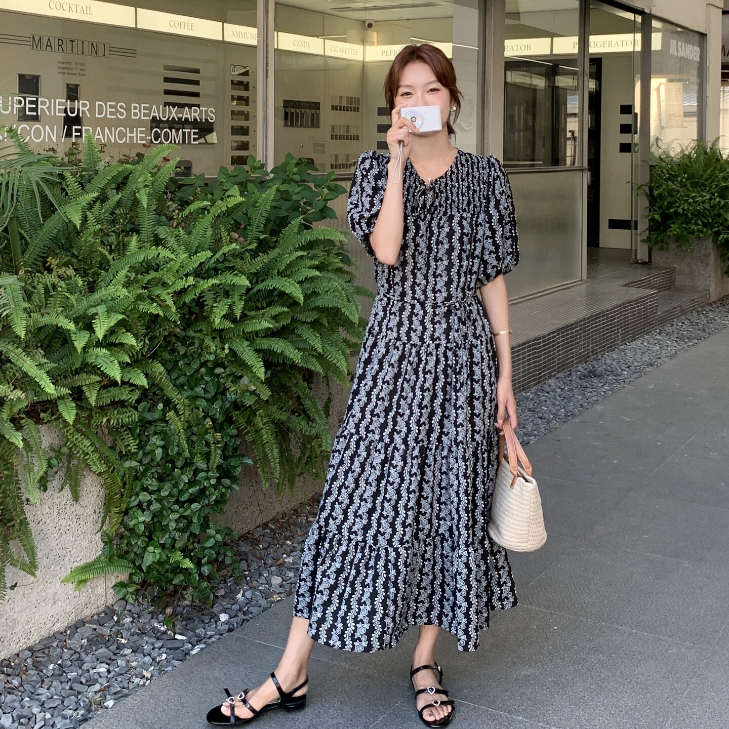 不褪色印花连衣裙清新轻奢吊带裙收腰时尚辣妈大码气质长裙碎花图片