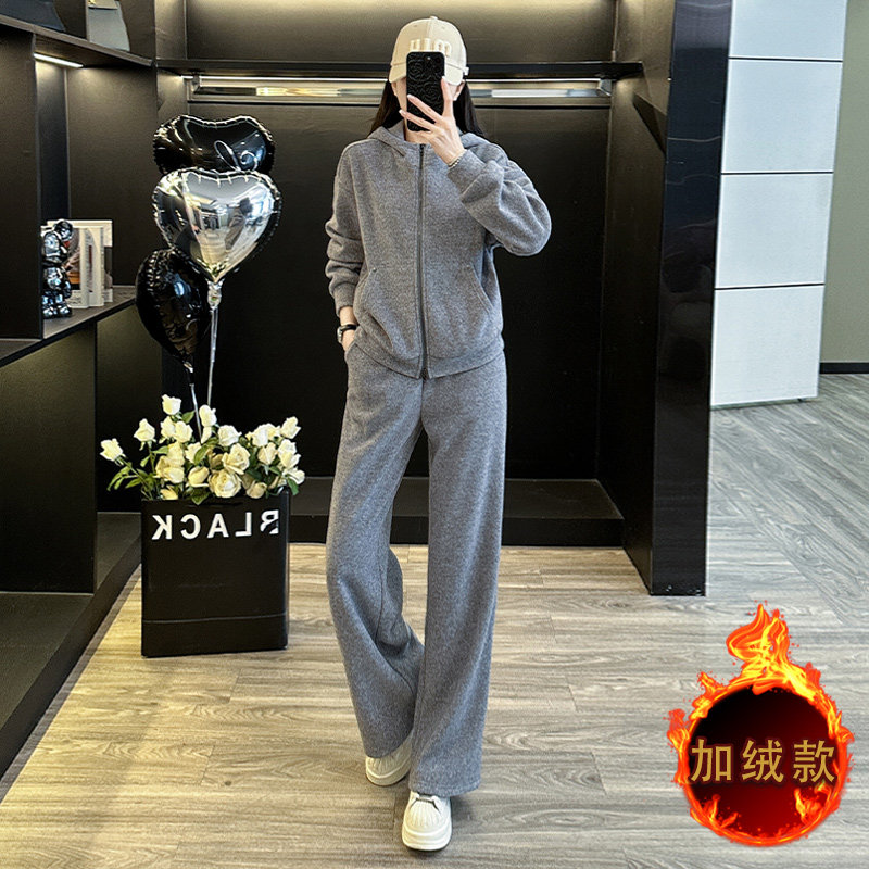 女秋冬休闲潮流拼接卫衣阔腿裤两件套,女装套装/套裙,2C310