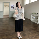 法式度假风一整套穿搭女春夏2025年新款减龄吊带裙叠穿罩衫两件套，女装套装/套裙，2C177
