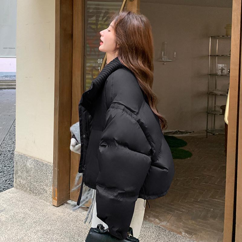 安可拉红拼接立领羽绒服女冬季新款韩系小个子加厚肯豆面包服外套,女装羽绒服,2C087