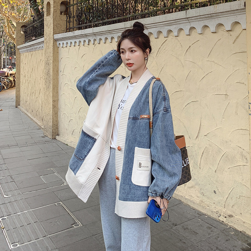 独特超好看拼接牛仔外套女春秋2025新款小众设计感超火慵懒风开衫图片