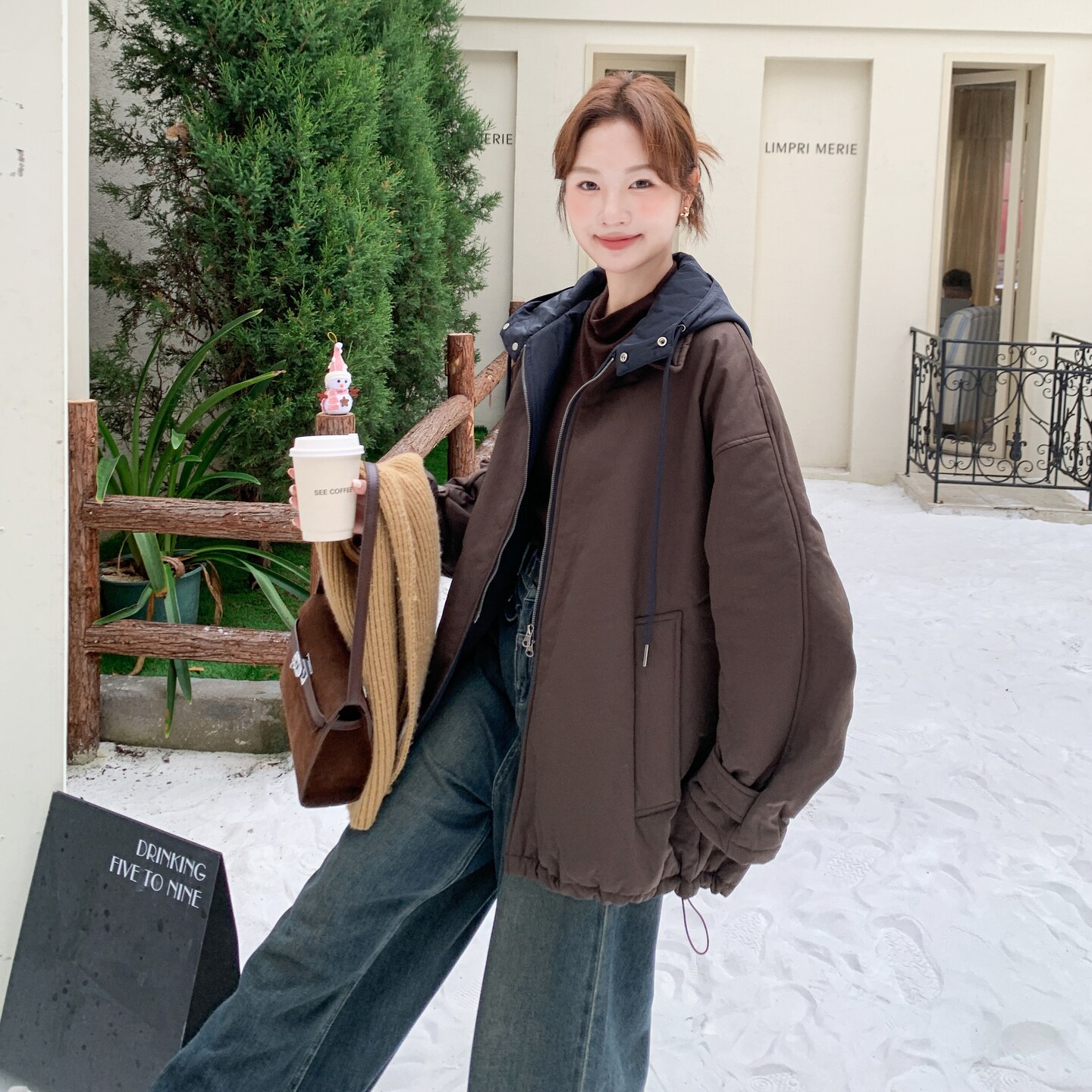 美式休闲韩版宽松百搭加厚休闲保暖连帽棉服女冬季假两件棉衣外套,女装棉衣/棉服,2C166