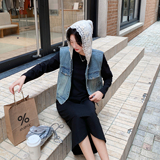 复古休闲连帽牛仔马甲黑色T恤连衣裙套装女春秋2025新款减龄裙子，女装套装/套裙，2C126