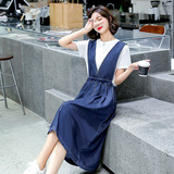 牛仔背带连衣裙女2025夏季新款韩版显瘦网红炸街宽松两件套裙子，女装连衣裙，蓝朵琳