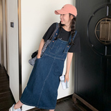 现货2025夏款新品交叉背带设计复古休闲牛仔背带裙2C050-P110K168，女装连衣裙，2C050